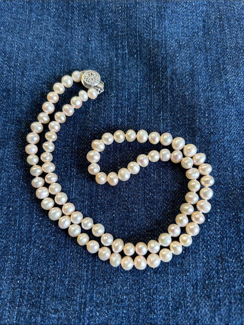 Faux Freshwater Pearl Knotted Strand Necklace - approx 17”